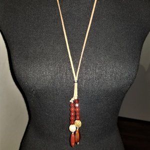 NWT Barse Leather/Silver & Orange Quartz Necklace